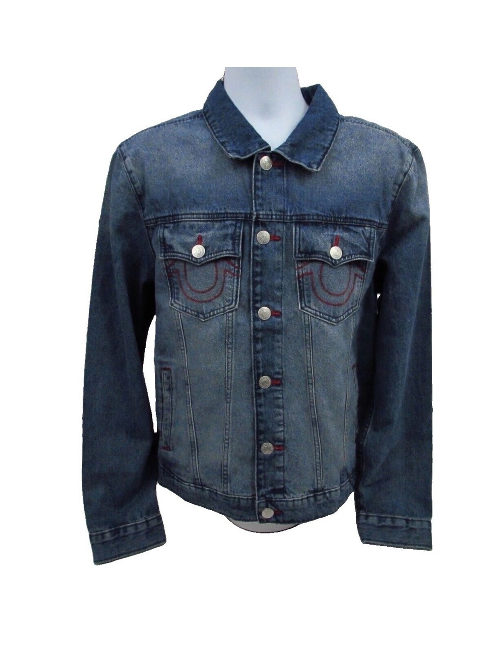 True Religion Men's Medium Blue Quartz Wash Trucker Denim Jacket 701133 NWT $184